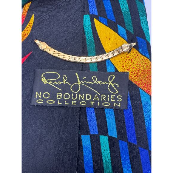 No Boundaries Rush Limbaugh Silk Tie Mens 1995 Flame Geometric 58in Made USA VTG - Picture 2 of 5
